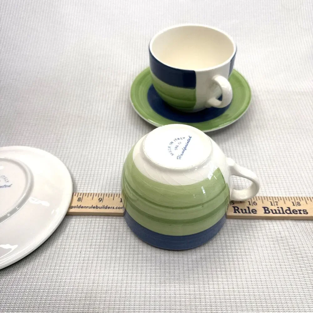 Vintage Tre Ci Handpainted Made in Italy Jumbo Cup & Saucer Set of 2